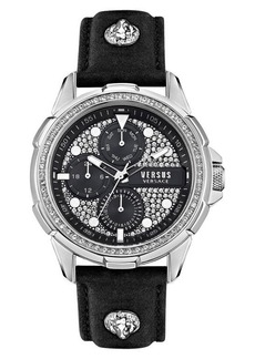 VERSUS Versace 6E Arrondissement Crystal Multifunction Leather Strap Watch