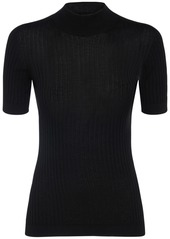 Versace Wool Rib Knit Turtleneck Top