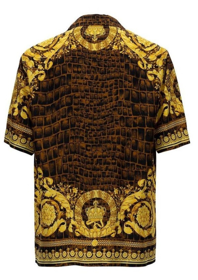 Versace Yellow and Black Baroque Printed Silk Twill Shirt Man