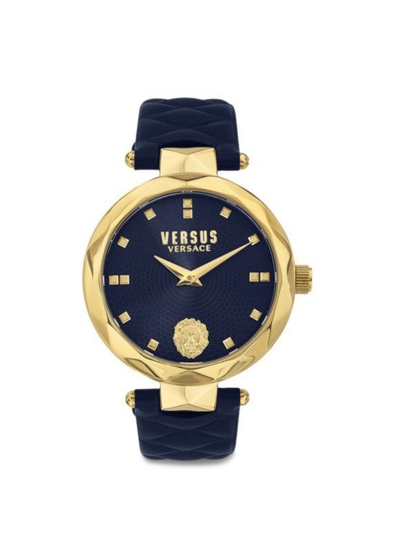 Versus 36MM Covent Garden IP Goldtone Stainless Steel & Leather Strap Watch