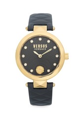 Versus Goldtone Stainless Steel & Swarovski Crystal Quilted Leather Strap Watch