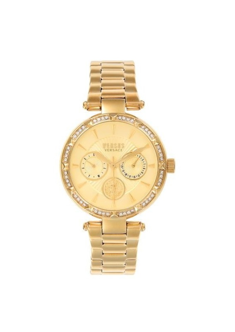 Versus Sertie Crystal Multifunction 36MM Goldtone Stainless Steel Bracelet Watch