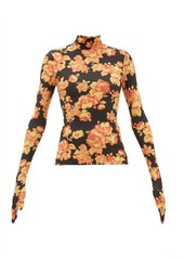 Vetements - Gloved Floral-print Jersey High-neck Top - Womens - Orange Multi