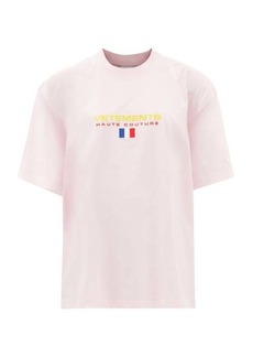 Vetements - Haute Couture Logo-embroidered Cotton T-shirt - Womens - Pink