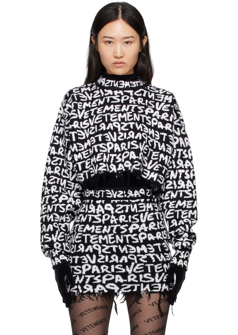 VETEMENTS Black & White Intarsia-Logo Sweater