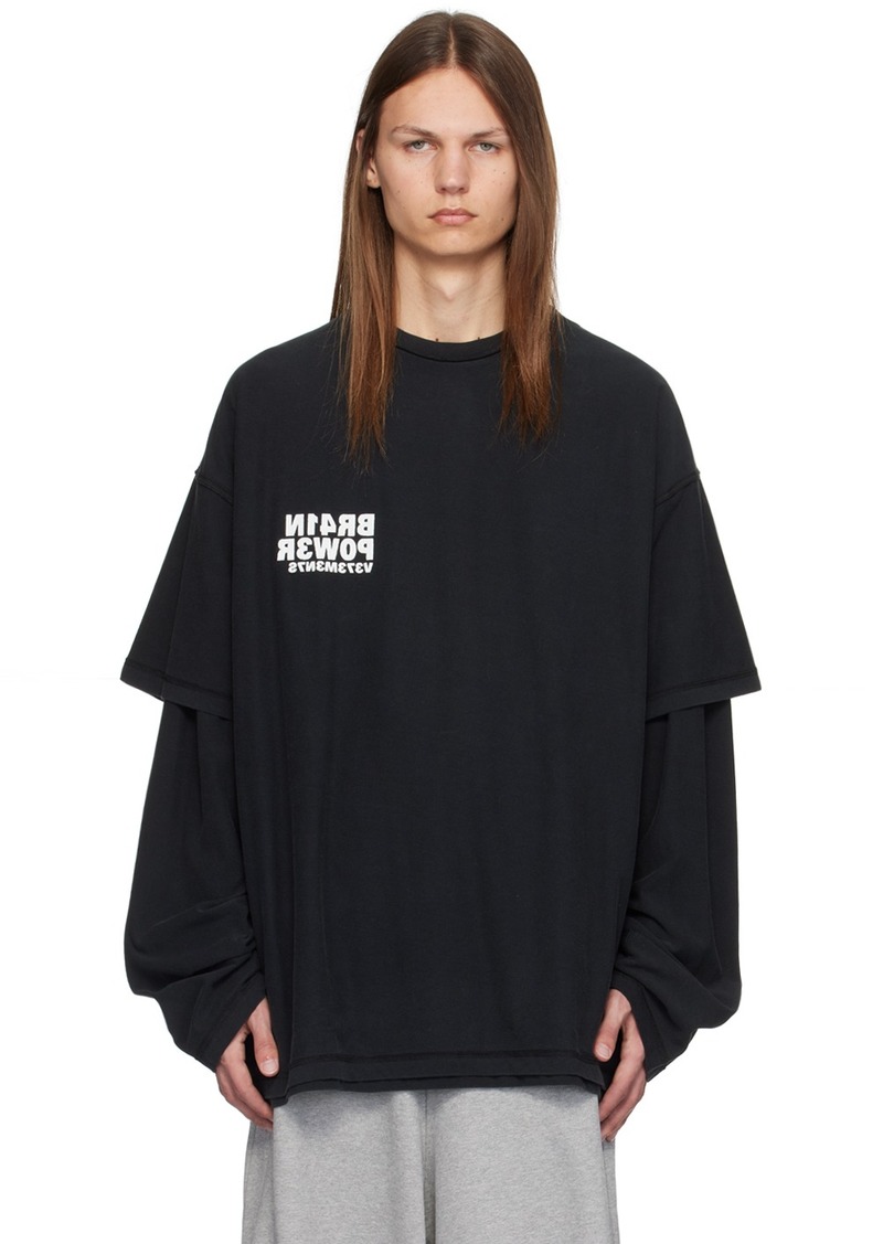 VETEMENTS Black Brainpower Inside-Out Layered T-Shirt