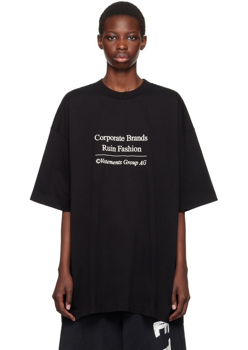 VETEMENTS Black 'Corporate Brands Ruin Fashion' T-Shirt