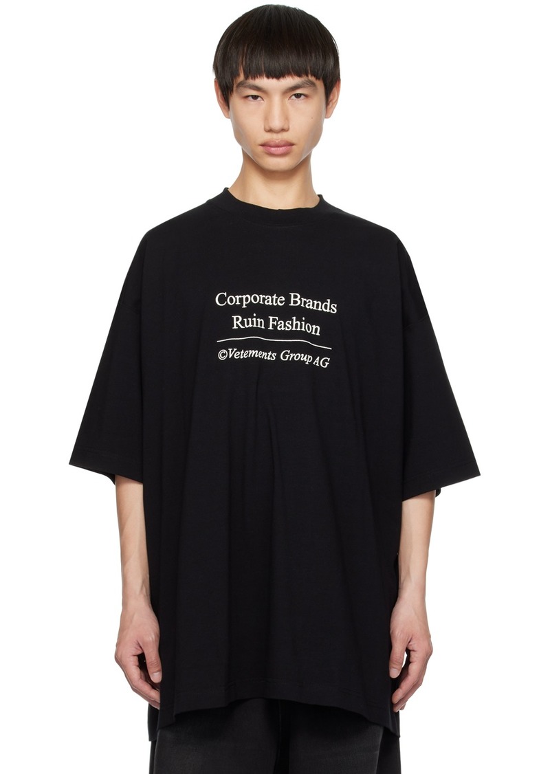 VETEMENTS Black 'Corporate Brands Ruin Fashion' T-Shirt
