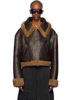 VETEMENTS Brown Inside-Out Cropped Aviator Reversible Shearling Jacket