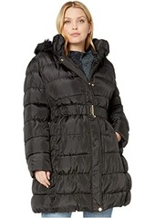 Via Spiga Plus Size 3/4 Belted Ruched Puffer