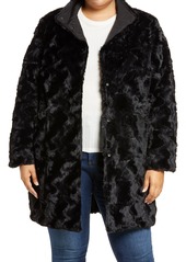 Via Spiga Reversible Grooved Wave Faux Fur Jacket in Black at Nordstrom