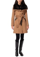 Via Spiga Women's Asymmetrical Faux-Fur-Collar Wrap Coat, Created for Macy's