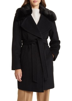Via Spiga Belted Wool Blend Wrap Coat with Faux Fur Collar