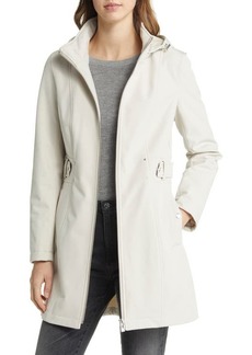 Via Spiga Cinch Waist Soft Shell Water Repellent Raincoat in Almond at Nordstrom