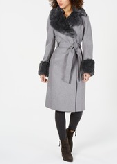 Via Spiga Faux-Fur-Trim Belted Wrap Coat