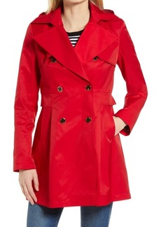 Via Spiga Water Repellent Hooded Cotton Blend Trench Coat in Red at Nordstrom