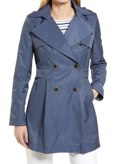 Via Spiga Water Repellent Hooded Cotton Blend Trench Coat in Blue Steel at Nordstrom
