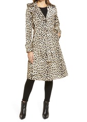 Via Spiga Water Resistant Animal Print Packable Trench Coat with Removable Hood
