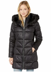 Via Spiga Women's Leopard Print Faux Fur Trim Hooded Puffer Coat  Size XS