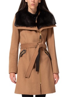 Via Spiga Women's Asymmetric Faux-Fur-Collar Wrap Coat, Created for Macy's