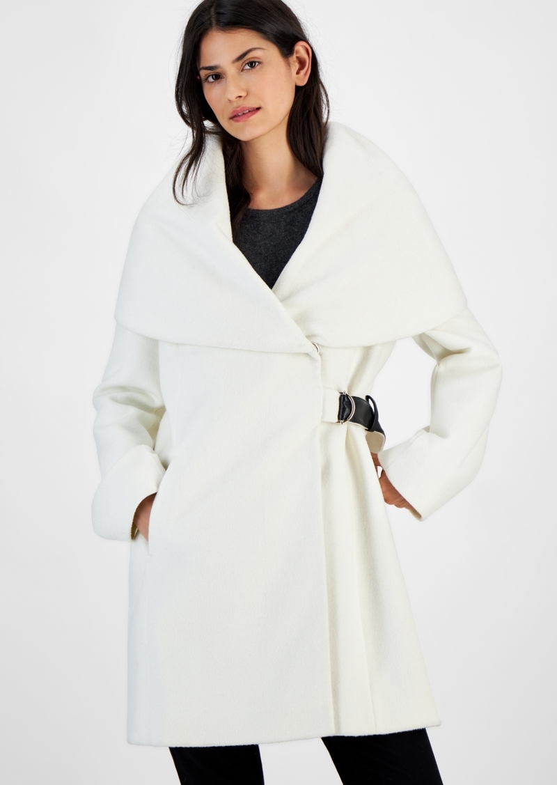 Via Spiga Women's Belted Hooded Shawl Wrap Coat - Winter White