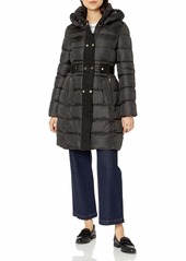 VIA SPIGA Women's Double Breasted Puffer Coat with Faux Fur Placket