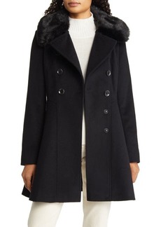 Via Spiga Women's Double Breasted Skater Faux Fur Collar Wool Blend Coat in Black at Nordstrom