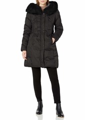 Via Spiga Women's Faux Fur Trimmed Exaggerated Hood Cinched Waist Puffer Coat