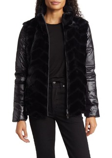 Via Spiga Zip Front Faux Fur Reversible Puffer Jacket in Black at Nordstrom