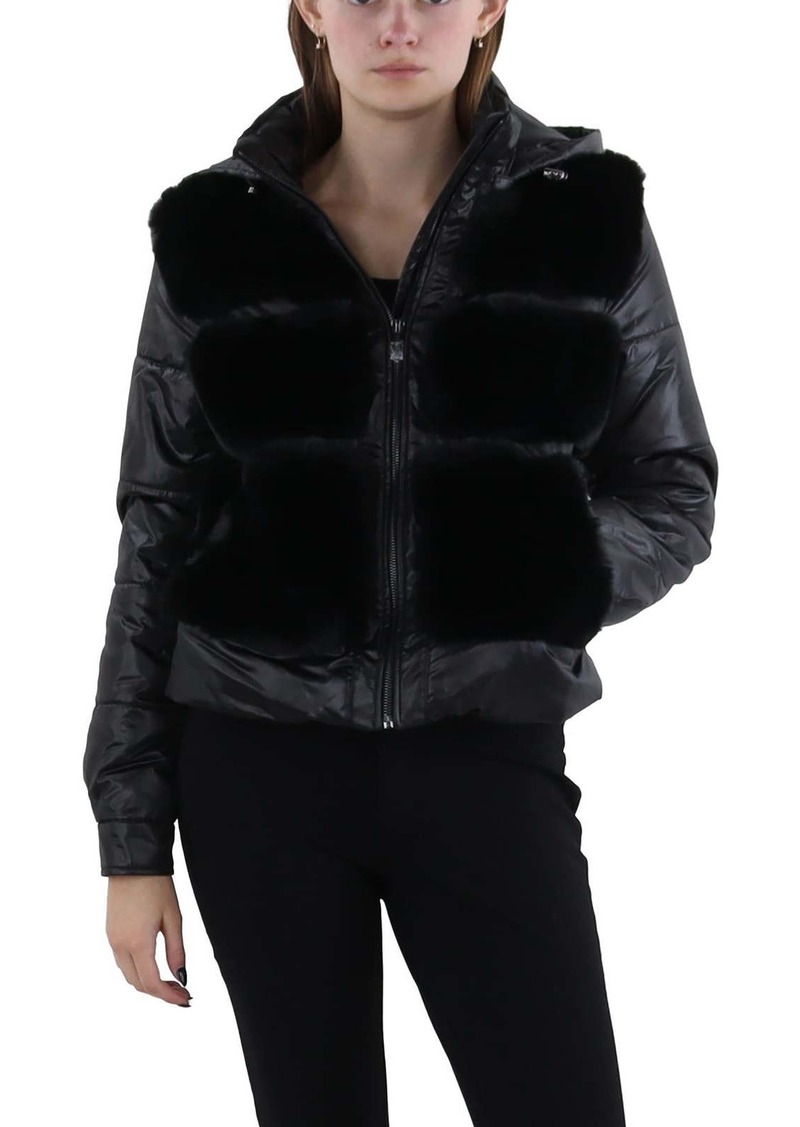 Via Spiga Womens Faux Fur Cold Weather Puffer Jacket