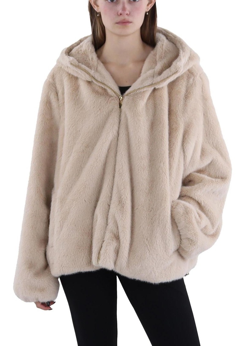 Via Spiga Womens Faux Fur Hooded Faux Fur Coat