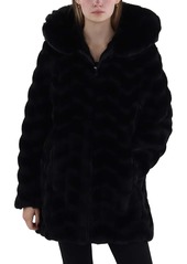 Via Spiga Womens Faux Fur Hooded Faux Fur Coat