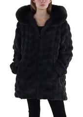 Via Spiga Womens Faux Fur Hooded Faux Fur Coat