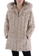 Via Spiga Womens Faux Fur Hooded Faux Fur Coat