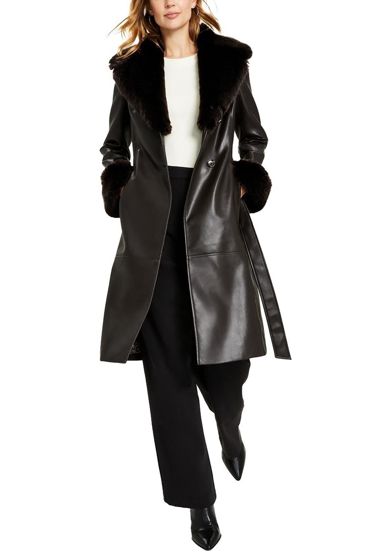 Via Spiga Womens Faux Leather Midi Trench Coat