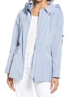 Via Spiga Packable Water Repellent Hooded Rain Jacket in Mineral Blue at Nordstrom