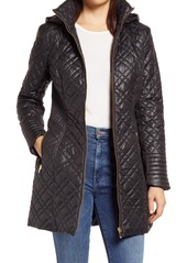 Via Spiga Quilted Hooded Coat in Black at Nordstrom
