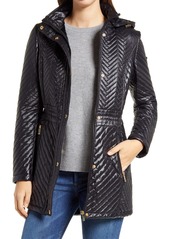 Via Spiga Water Resistant Quilted Coat with Removable Hood in Black at Nordstrom