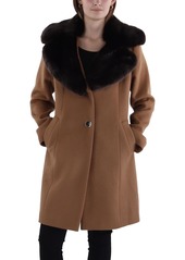 Via Spiga Womens Wool Faux Fur Trim Walker Coat