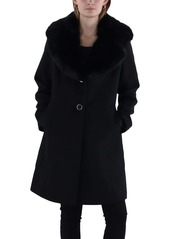 Via Spiga Womens Wool Faux Fur Trim Walker Coat