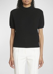 Victoria Beckham Cashmere Puff-Sleeve Top with Contrast Trim