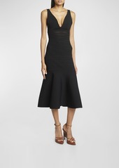 Victoria Beckham Frame Plunigng Sleeveless Pointelle Knit Midi Trumpet Dress