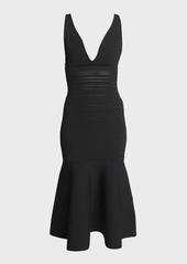 Victoria Beckham Frame Plunigng Sleeveless Pointelle Knit Midi Trumpet Dress