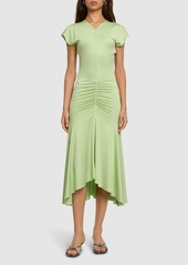 Victoria Beckham Gathered Jersey Midi Dress