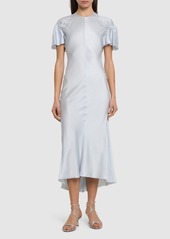 Victoria Beckham Gathered Sleeve Viscose Blend Midi Dress