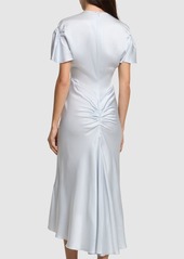 Victoria Beckham Gathered Sleeve Viscose Blend Midi Dress