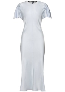 Victoria Beckham Gathered Sleeve Viscose Blend Midi Dress