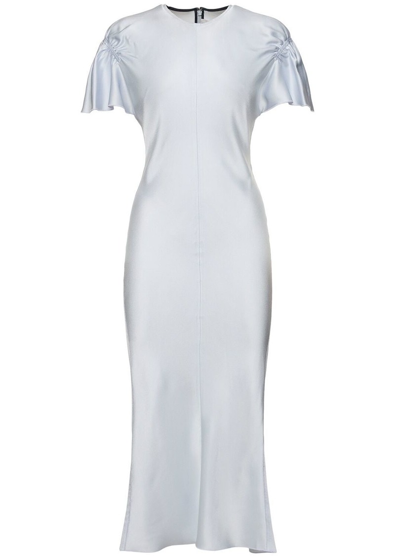 Victoria Beckham Gathered Sleeve Viscose Blend Midi Dress