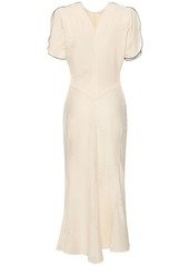 Victoria Beckham Gathered Waist Cotton Blend Midi Dress