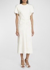 Victoria Beckham Gathered Waist Midi Dress with Split Sleeves